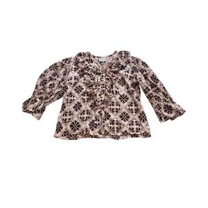 Mille Resort Hannah Blouse XL Geometric Floral Ruffle Cotton Boho Beach Top